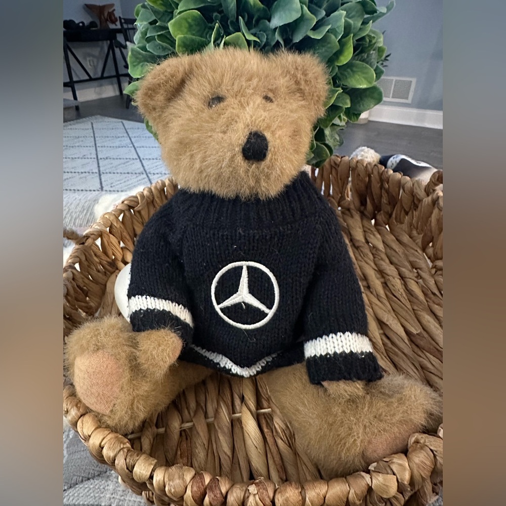 Jointed bear with Mercedes sweater